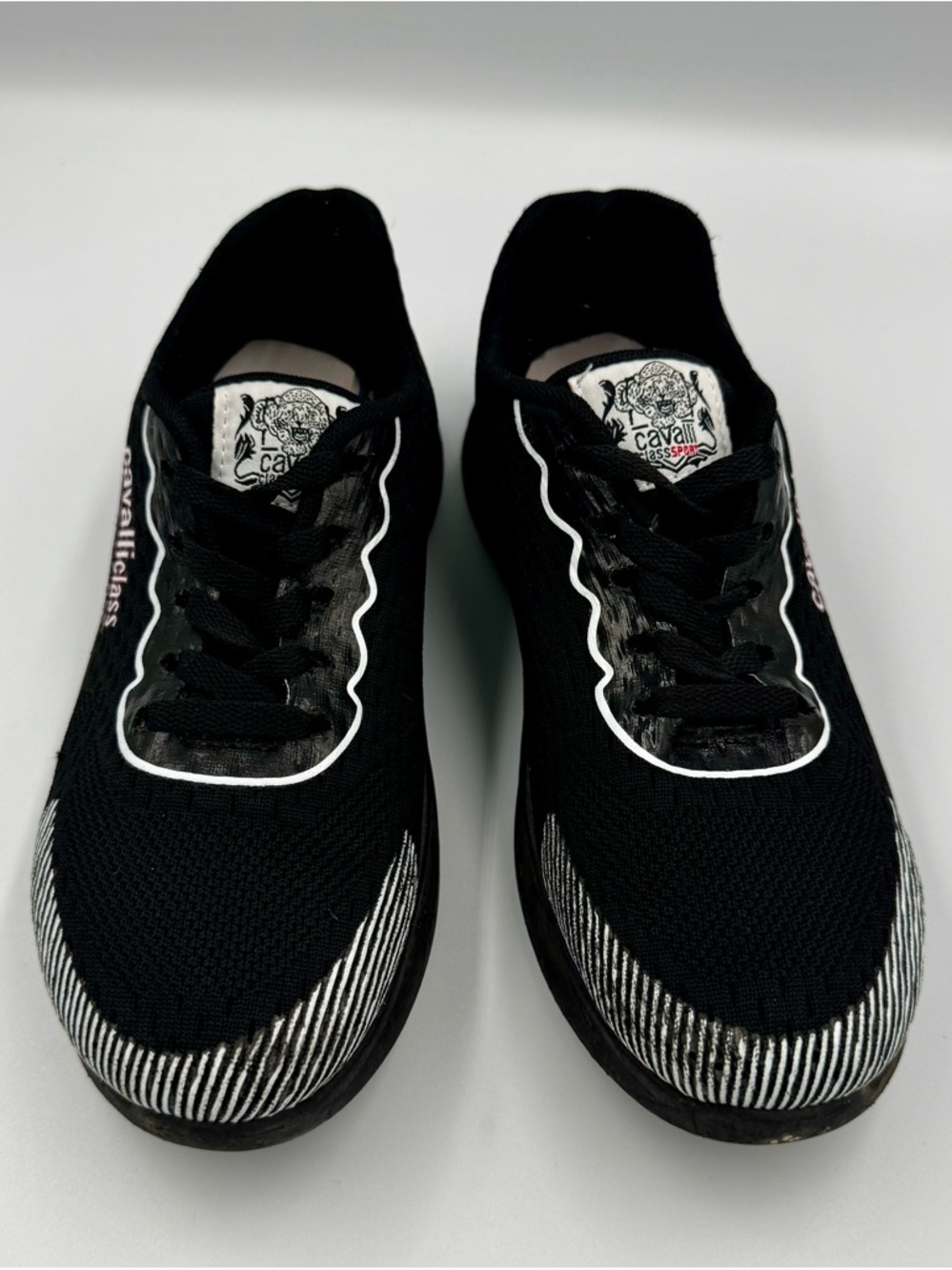 Cavalli Class Sport Black Knit Lace-Up Sneakers EU 39 US 7.5 Pre-Owned